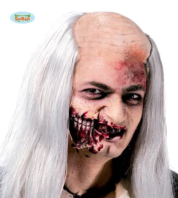 Produktbild von graue langhaarige Zombie Perücke mit Glatze für Herren