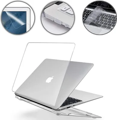 Produktbild von Gummierte Harte Schutzhülle Hülle für Apple MacBook Air 13" (13,3 Zoll) + Schutzfolie + Silikon Tastaturschutz  - Kristall Klar