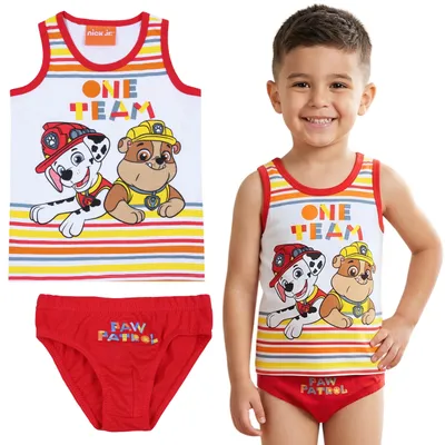 Produktbild von Paw Patrol Rubble Marshall Kinderunterwäsche Set, 100% Baumwolle, T-Shirt + Unterhose, für Jungen 3-4 Jahre