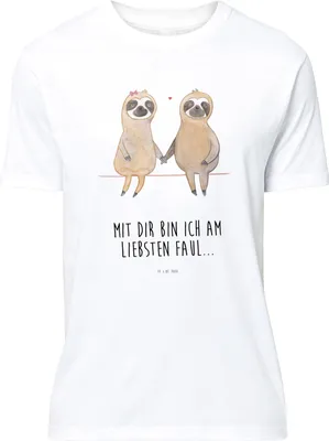 Produktbild von Mr. & Mrs. Panda Tshirt Faultier Pärchen - Weiß - Geschenk, Liebe, Beziehung, T-Shirt, Shirt, Faulenzen, oberteil, Lustiges, S