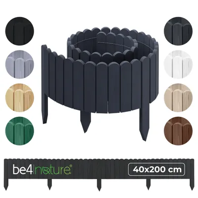 Immagine prodotto di be4nature Bordura da giardino in legno flessibile 40 x 200 cm Grigio legno impregnato bordo in rotolo bordatura prato recinzione decorativa palizzata bordo aiuole