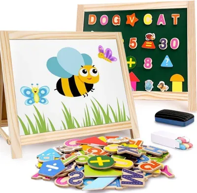 Productafbeelding van Houten kunstschildersezel voor kinderen, magnetisch whiteboard en bord