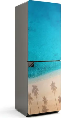 Produktbild von Strand mit Palmenschatten – Magnetische Kühlschrank Abdeckung – Dekorfolie magnetisch Küche – Kühlschrank Magnet Deko – selbstklebende Magnettafel – Magnetfolie für Kühlschranktür – 60x180 cm
