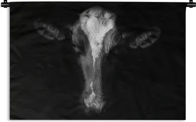 Produktbild von MuchoWow® Wandteppich Wandbehang Kuh - Tiere - Schwarz 60x40 cm Tapisserie Dekoration Wandtuch - Wanddekorationen