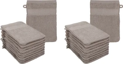 Produktbild von Betz 20 Stück Waschhandschuhe PALERMO 100% Baumwolle Waschlappen Set Größe 16x21 cm Farbe Stone