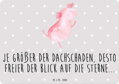 Produktbild von Mr. & Mrs. Panda Blechschild Axolotl Tanzen DIN A3 - Grau Pastell - Geschenk, Türschild, gut Gelaunt, Lurch, Retro, Sterne, Schild, Verrückt, Wandbild, Magnetschild