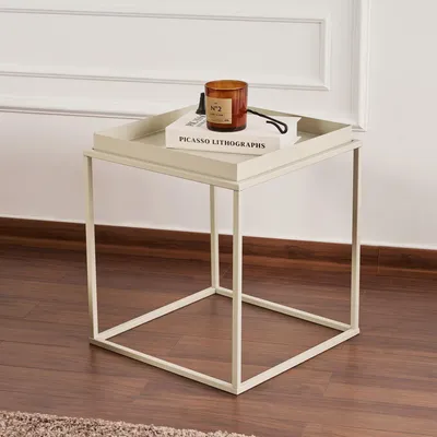 Image de Lorsica - Table basse, 45x45x52h cm Blanc Crème, Forme Carrée
