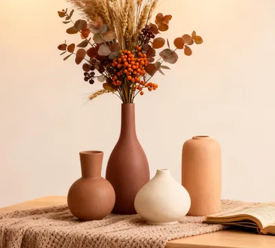 Keramik-Vasenset, 4 Stück, 8x8x20 cm, rotbraun/orange/braun/beige