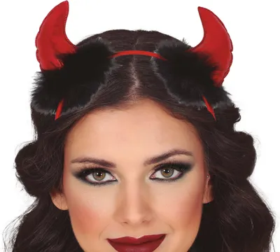 Produktbild von Halloween Dämonen Teufelshörner Haarreif Marabu Kopfschmuck Elegante Stirnband Kostüm Zubehört Rot Schwarz Horror Grusel Party Karneval, Farbe: Schwarz