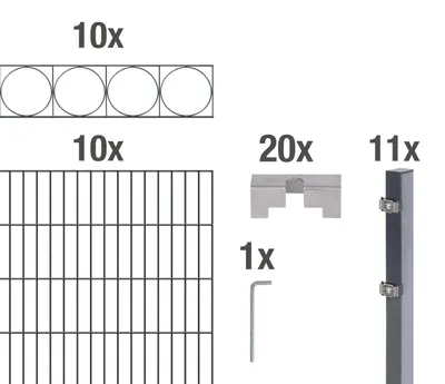 Produktbild von Alberts Doppelstabmattenzaun Oslo, Höhe 140 cm, Länge 20 m, 2 m Matte, anthrazit, zum Einbetonieren