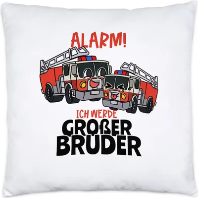 Produktbild von Ich Werde Großer Bruder Kissen Inkl. Füllung Ankündigung Schwangerschaft Feuerwehr-Auto Alarm Babynews
