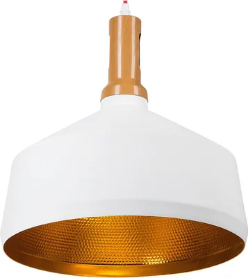 Produktbild von BELIANI Hängeleuchte Weiß und Gold Metall Holzoptik mit Schirm in Glockenform Industrie Look