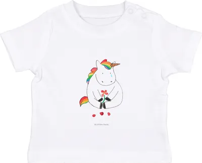 Produktbild von Mr. & Mrs. Panda Babyshirt Einhorn Traurig 6. - 12. Monat - Weiß - Geschenk, Freunde, Baby  Shirt, Kleinkind, Liebe, T-Shirt, Jerseyshirt, Trauer, Organic, Unicorn