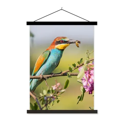 Produktbild von MuchoWow® Textilposter Vogel - Bienenfresser - Blumen 40x53 cm mit schwarzem Rahmen - Abbildung