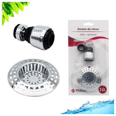 Zdjęcie produktu dla Zestaw Sitko do Zlewu 7cm i Perlator do Baterii Srebrne Stalowe Uniwersalne