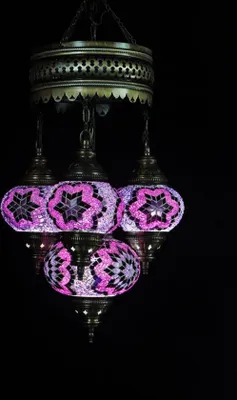 Image de Suspension turque à 4 globes en verre mosaïque multicolore – plafonnier oriental avec 4 boules en verre mosaïque