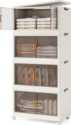 Immagine prodotto di COSTWAY 284 L Contenitori pieghevoli a 4 livelli impilabili con ruote, organizer pieghevole per lo stoccaggio