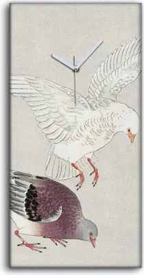 Produktbild von Wanduhr Bürouhr Leinwand Bild 30x60 Malerei Asiatische Tier Vögel Kunst - weiße Hände