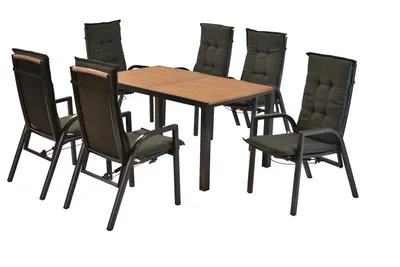Obrázek produktu pro Zahradní nábytek Merxx Tilos, 13dílná sada, 6 polohovatelných křesel včetně polštářů, stůl 150 x 90 cm – hliník/akácie