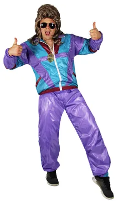 Produktbild von Premium 80er Jahre Trainingsanzug, lila türkis pink, Größe:S