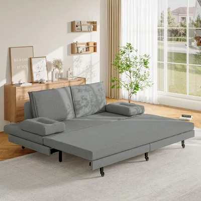 Produktbild von ProximaX Ausziehbares Schlafsofa 180×200 cm in Grau, Leinenstoff – Multifunktionales Sofa und Bett für Gästezimmer