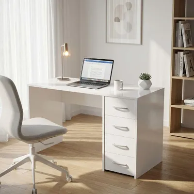 Immagine prodotto di Milani Home - scrivania moderna 120 x 50 x 70 cm con 4 cassetti, bianco, per studio e ufficio