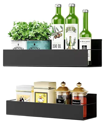Produktbild von Magnetisches Kühlschrankregal, Gewürzregal (2-teilig), hängender Küchenorganizer/Aufbewahrungsregal (schwarz)