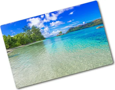 Produktbild von Tulup Glas Herdabdeckplatte - 80x52 cm - Glaskeramikkochfeld-Abdeckung Spritzschutz Glasabdeckplatte - Einteilig - Landschaften - Seychellen Strand - Blau