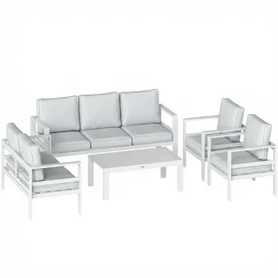 Immagine prodotto di Set 5 Pezzi Salotto da Giardino con 2 Divani 2 Sedie e Tavolo in Alluminio Bianco