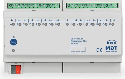Produktbild von MDT BE-16230.02 Binäreingang 16fach 8TE REG 230VAC (BE-16230.02)