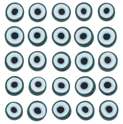 200 Stück Evil Eye Perlen 9-10 mm Grün, flache runde Polymer Clay Perlen