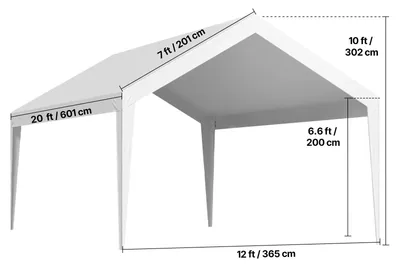 Produktbild von Carport Überdachung, UV-beständig, langlebiges wasserdichtes Design, 12x20ft Weiß