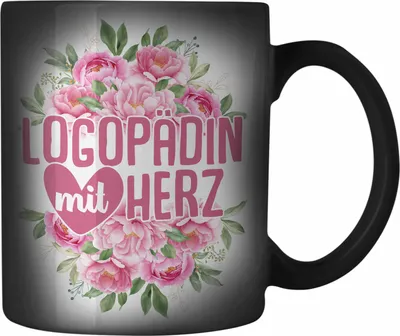 Produktbild von Trendation - Logopädin Mit Herz Farbwechsel Zauber-Tasse Geschenk Logopädie Logopäde (Schwarz)