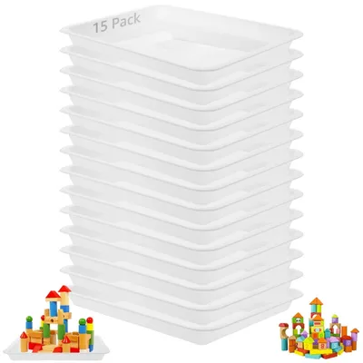 Immagine prodotto di Vassoio in plastica, confezione da 15 pezzi - Rettangolare - Riutilizzabile - Vassoio da cucina - 34 x 25 x 3 cm - Bianco - Vassoio
