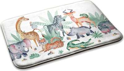 Produktbild von Kinderteppich Schlafzimmer Modern - 75 cm x 45 cm - Tiere Im Dschungel