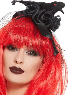 Produktbild von Krähen Haarreif mit Schleier und Rosen in Schwarz als Kostümzubehör für Halloween