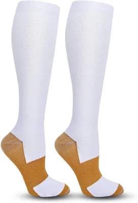 Imagen del producto de Medias de compresión, modelo S/M, color blanco y marrón, para mejorar la circulación sanguínea