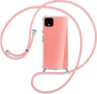 Produktbild von Handykette Backcover-Schutzhülle mit Band (Metall silberfarben) für Google Pixel 4 - rosa