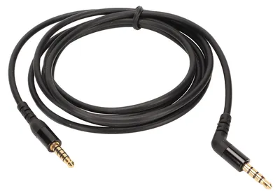 A black audio cable with gold-plated connectors.