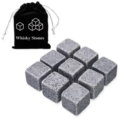 Produktbild von Whiskysteine Set 9 Stück Kühlsteine für Getränke im Beutel Eiswürfel-Ersatz