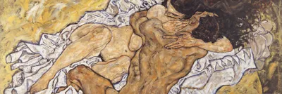 Obrázok produktu pre Egon Schiele umelecký tlač obrazu - Objatie, Milenci II, 1917 (53 x 158 cm)