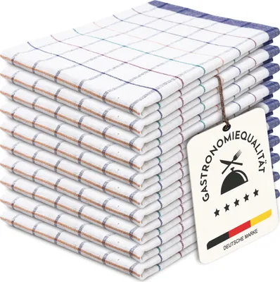 Produktbild von 10er Set Geschirrtücher Baumwolle in 50x70 cm, saugstark und langlebig Gastronomiequalität blau kariert