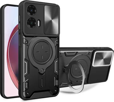 Immagine prodotto di Custodia per Motorola Moto G35 Custodia resistente a doppio strato con copertura della fotocamera e supporto ad anello Nero