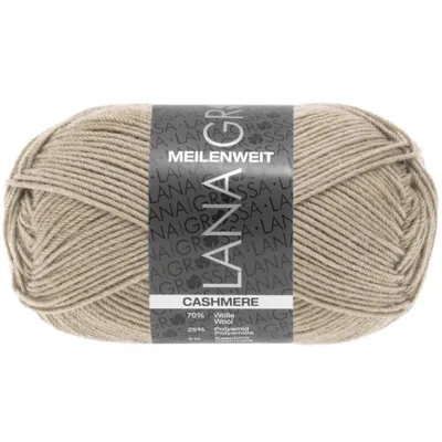 A ball of beige yarn with a label.