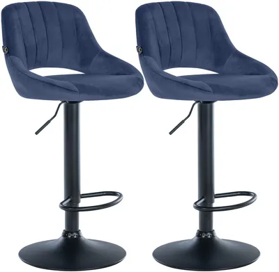 Produktbild von CLP 2er Set Barhocker Milet Samtbezug höhenverstellbar drehbar mit Rückenlehnen blau Material Gestell Metall matt schwarz
