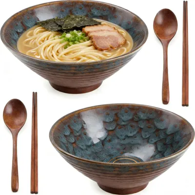 Produktbild von Set von 2 Keramischen Schalen mit Essstäbchen und Löffeln