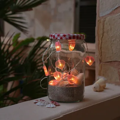 Produktbild von LED Lichterkette Herzen - 10 warmweiße LED - L: 90cm - Batteriebetrieb - rosa