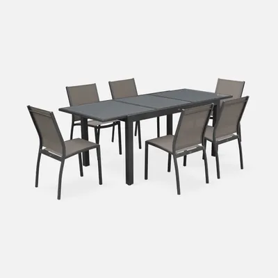Immagine prodotto di Set tavolo da giardino allungabile in alluminio con 6 sedie, Grigio