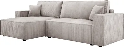 Produktbild von DOMO-HOME POSO XL Ecksofa Mit Schlaffunktion Und Bettwäschebox – Universell Montierbare Ottomane | Rechts/Links | 274x143x83cm | Strapazierfähiger Kordstoff | Hellbeige | Poso