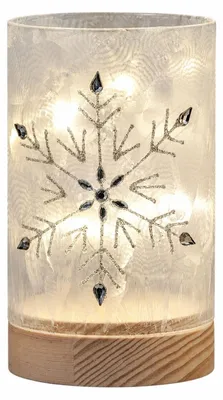 Produktbild von formano LED Glasleuchte Eiskristall 15 cm Holzsockel Timer Weihnachtsdeko